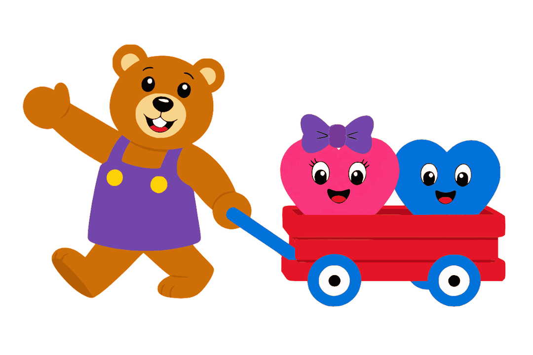 Young At Heart bear mascot pulling a wagon